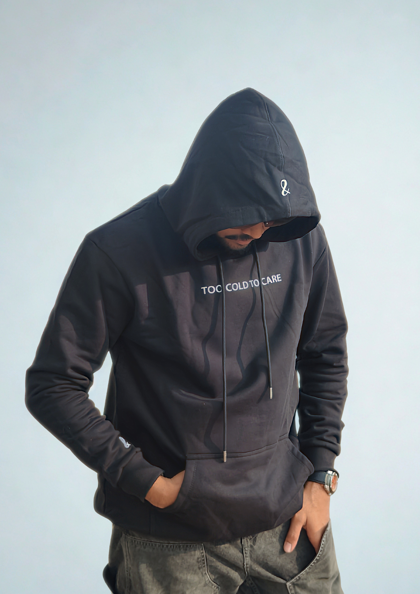 Too Cold To Care Hoodie – Black